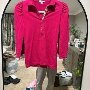 Burberry Red Button-Up Polo Shirt